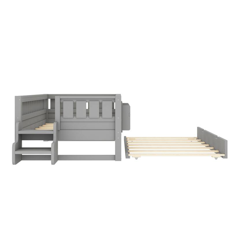 Twin with Built-in Bookshelves and Small Staircase, High-Quality Safety Rails, and Trundle