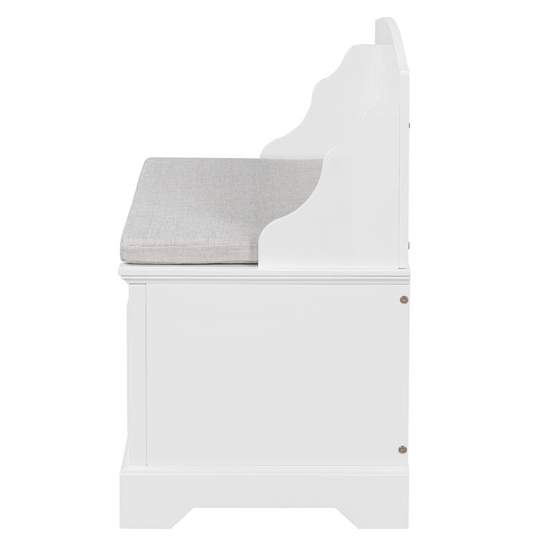 Shoe Storage Bench Wooden Entryway Bench with Linen Cushion