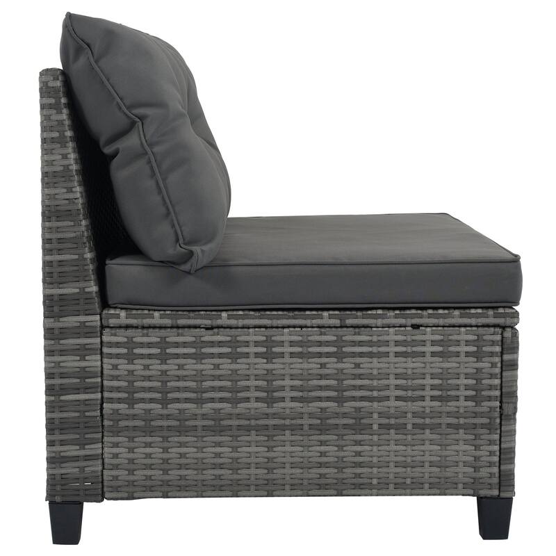 8 Pieces Outdoor Wicker Curved Patio Sectional with Rectangular Coffee Table and Movable Cushions