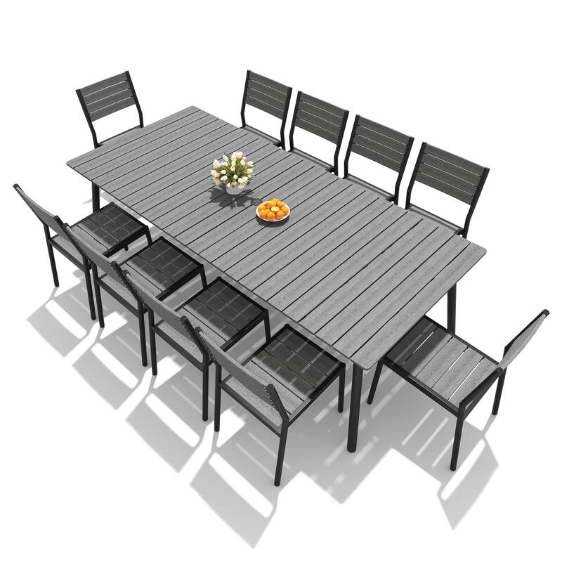 7/9/11-Piece Outdoor Dining Set Aluminum Dining table with Stackable Chairs - Grey - Set of 11