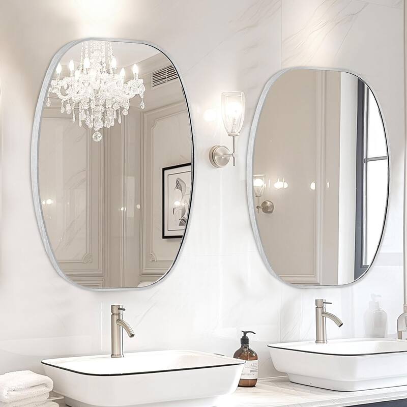 2 Pack Oval Mirror Vanity Decorative Wall Mirror - 20X30 - Silver