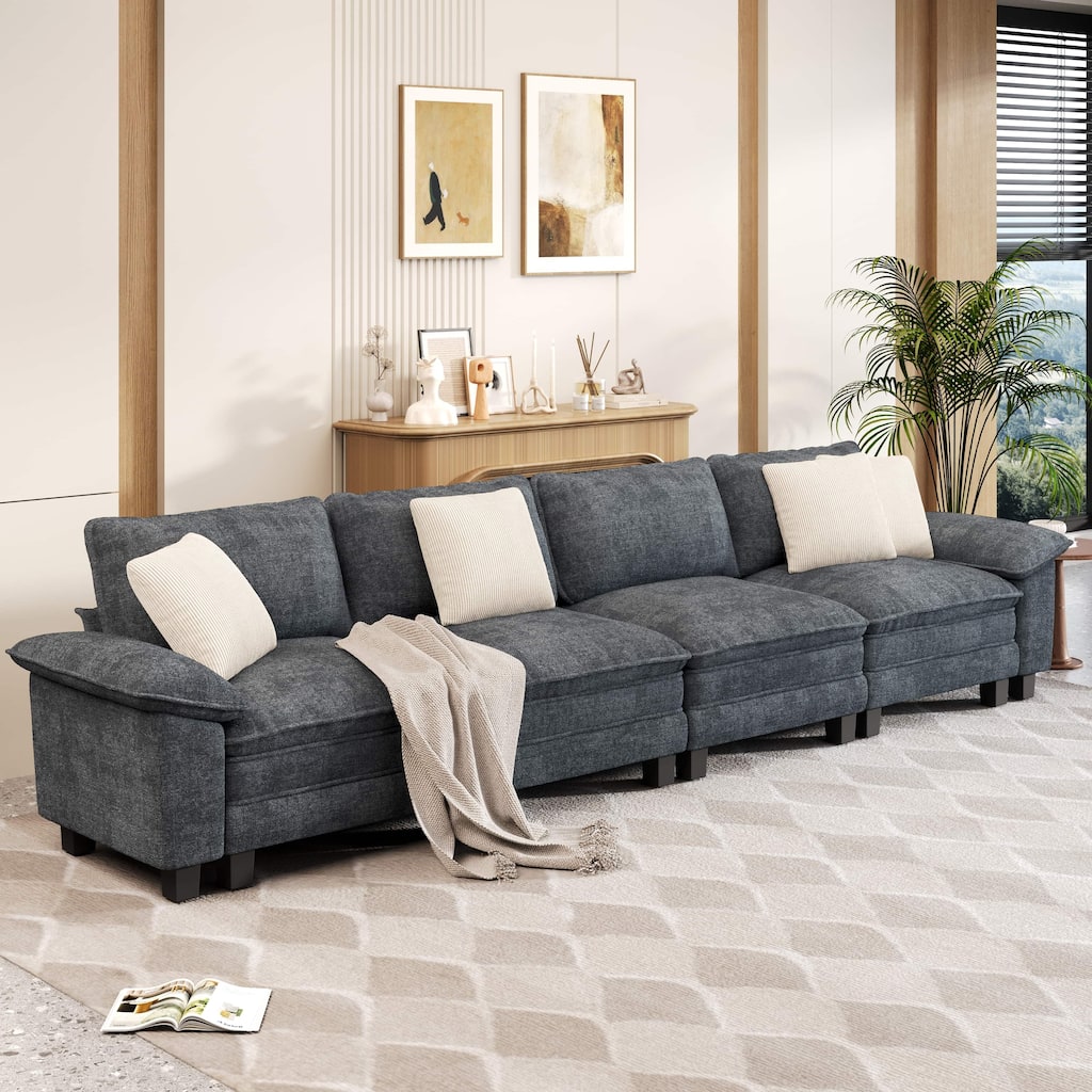 MAISON ARTS Cloud Modular Deep Seat Sofa, Chenille or Corduroy Sectional Couch with Removable Arms, 1–4 Seater