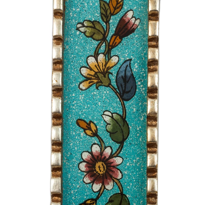 Novica Handmade Flowers Of Faith In Teal Reverse-Painted Glass Wall Cross