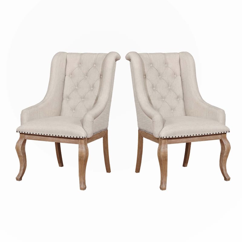 Set of 2 Cream Fabric Upholstered Arm Chairs