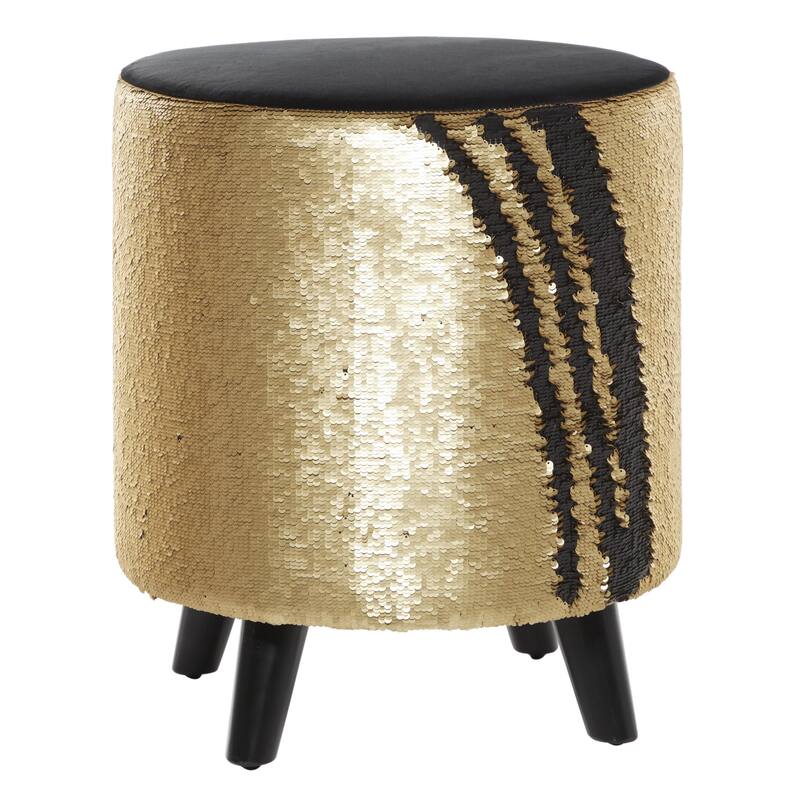 Polyester Stool with Sequins - Gold - Roche River Decor