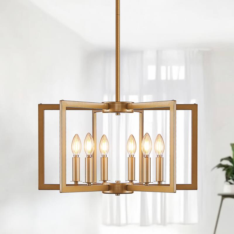 22" Modern Geometric 6-Light Chandelier - Industrial Metal Pendant Light Fixture for Living Room,(Bulb Not Included)