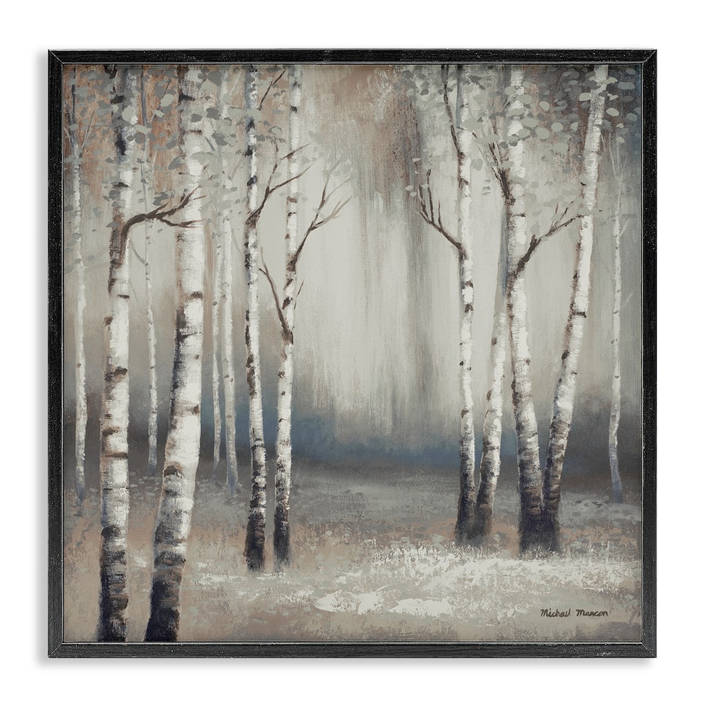 Stupell Misty Birch Tree Forest Muted Landscape Grey White Framed Wall Art