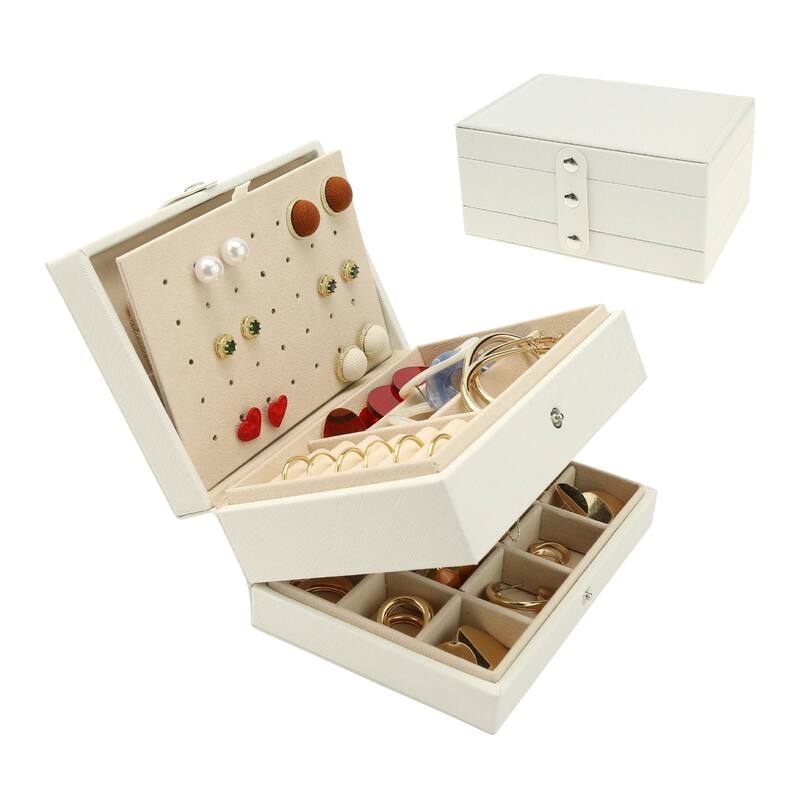 2 Layer Jewelry Box for Women Girls Birthday Gifts, PU Leather Jewelry Organizer Case Storage Display for Earring Necklace