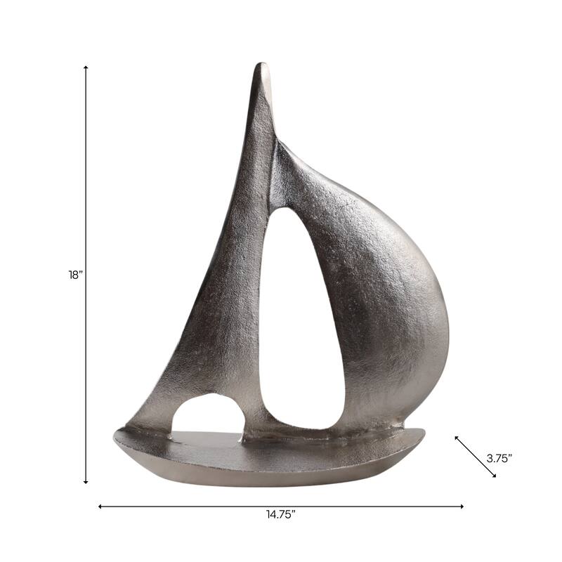 Aluminum Sculptures Modern Coastal Sailboat Design - 18" Silver - 14.75" x 3.75" x 18"