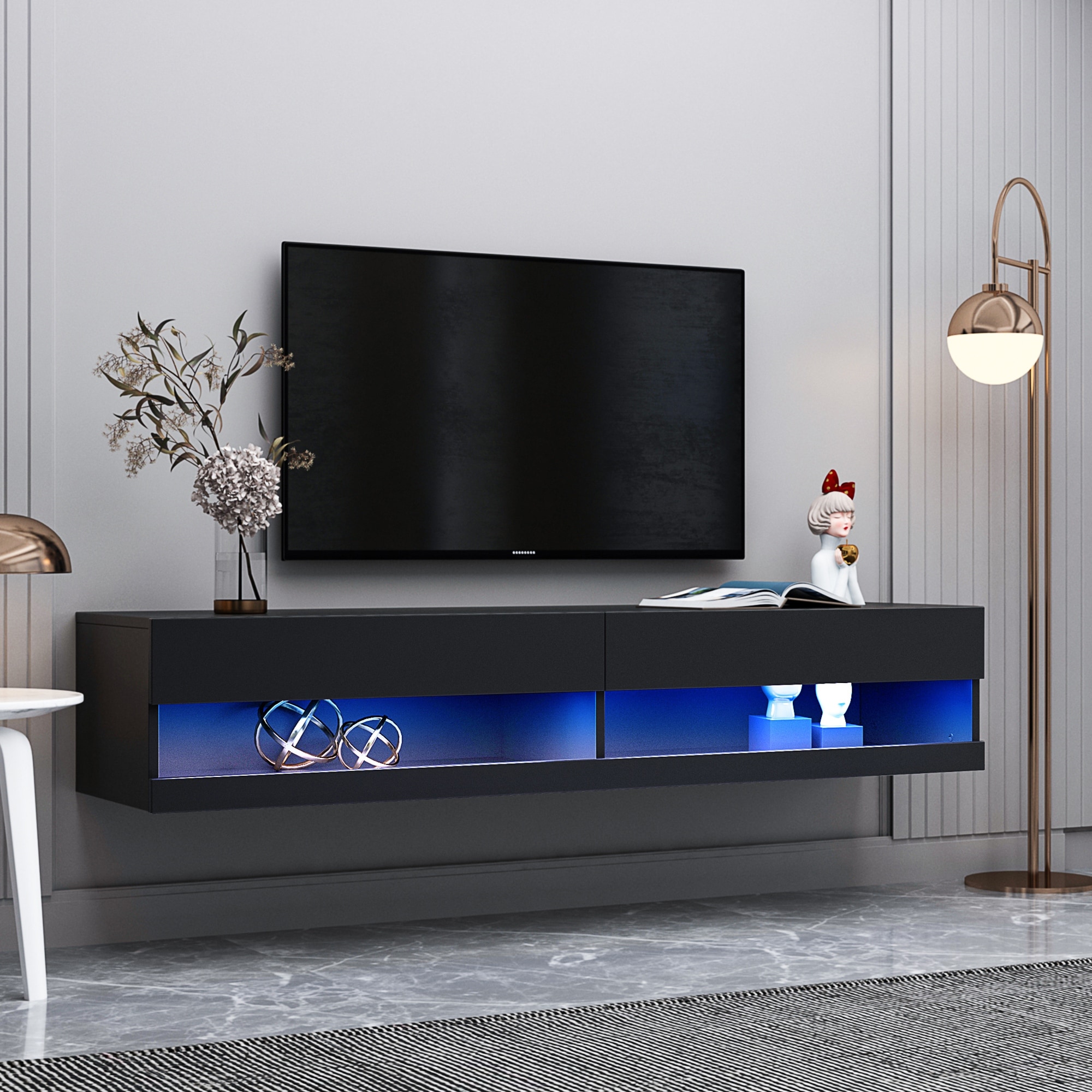 GREATPLANINC 80 inch Fireplace TV Stand TV Console with 20 Color LEDs for Living Room