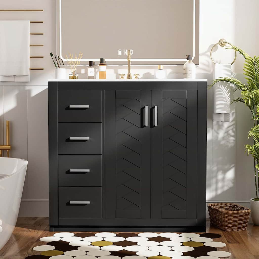 Wood Frame Bathroom Storage Cabinet with Ceramic Sink Combo