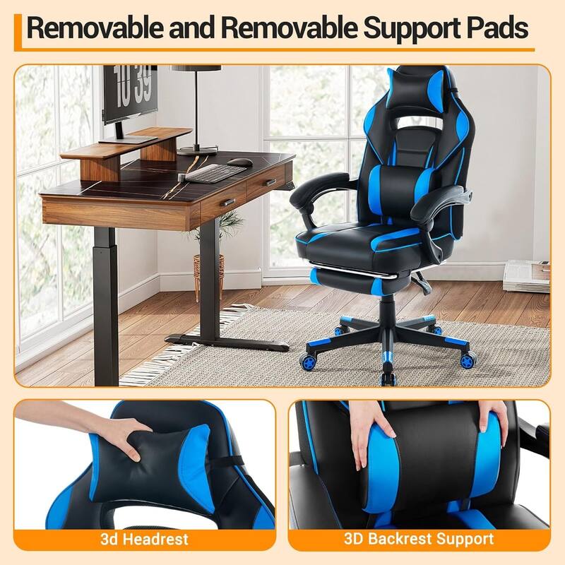 Office Gaming Chair with Footrest Adjustable Headrest for Gaming Working Relaxing