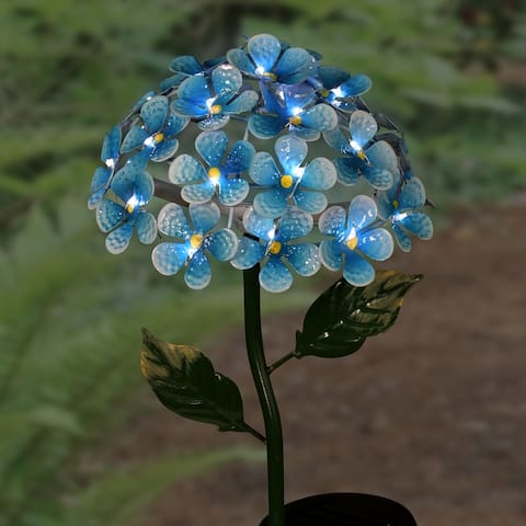 Exhart Solar Metal Hydrangea Garden Stake with Twenty Six LED lights, 7 by 21 Inches