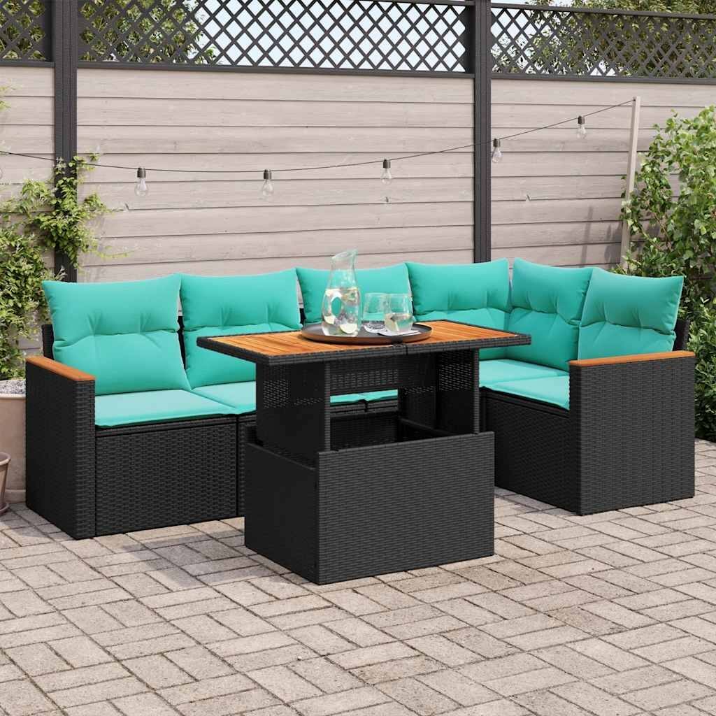 vidaXL Patio Sofa Set with Cushions Outdoor Furniture 6 Piece Poly Rattan