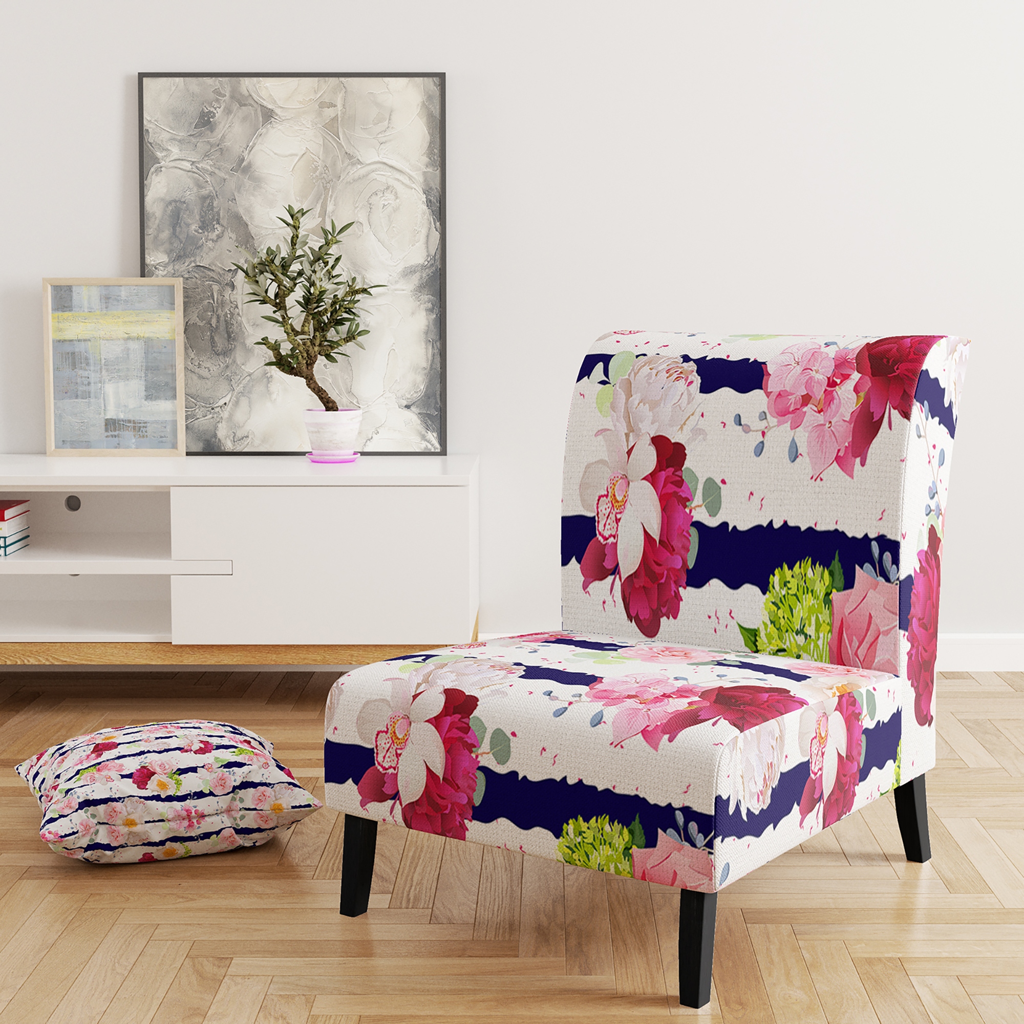 Designart Pink Bouquet Flowers Upholstered Patterned Accent Chair and Arm Chair Bed Bath Beyond 37831273