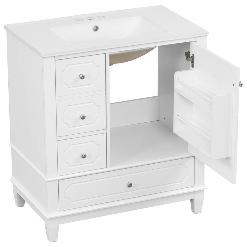 30 " Bathroom Vanity with Sink, Drawers, and Storage Shelves
