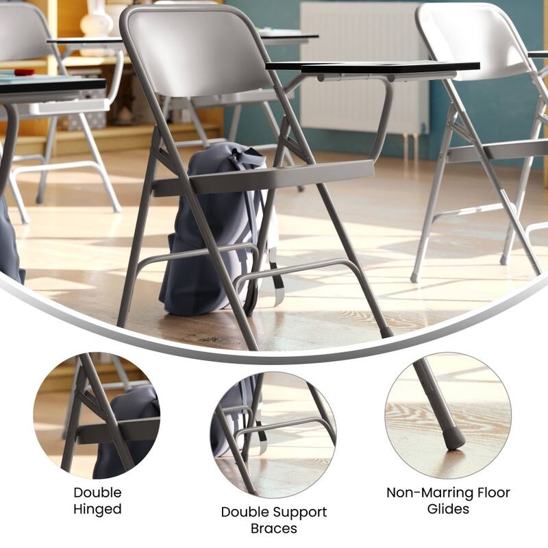 2 Pack Premium Steel Folding Chair with Left Handed Tablet Arm - 19.75"D x 18.5"W x 30"H