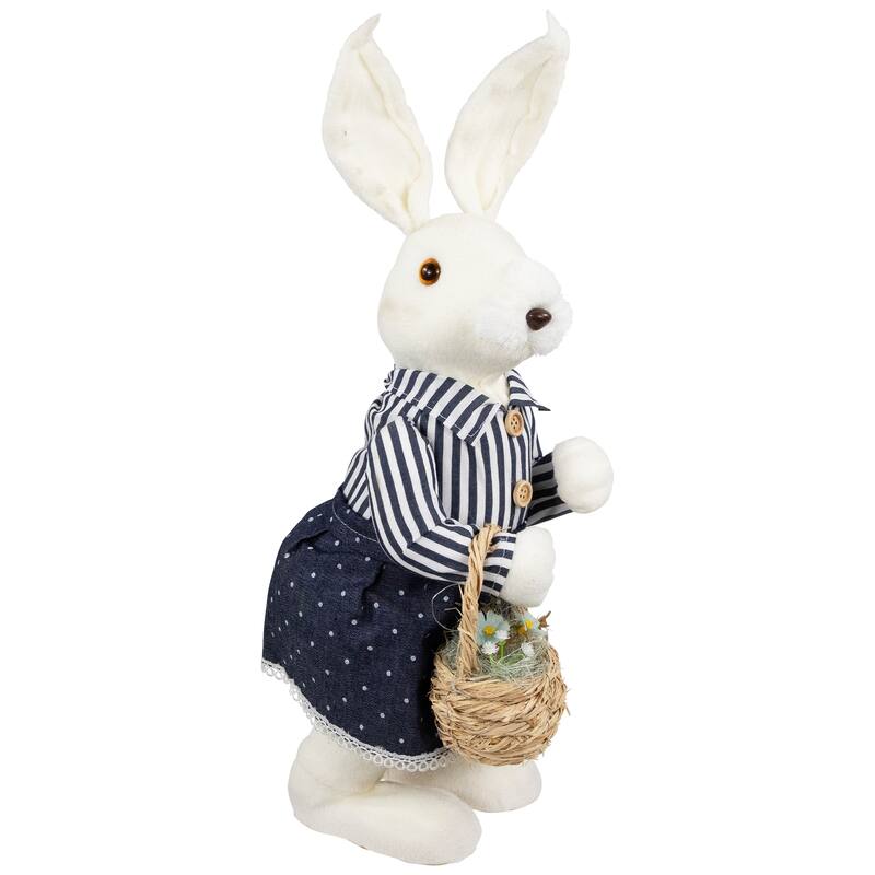 Standing Girl Bunny with Basket Easter Figure - 19" - Navy Blue
