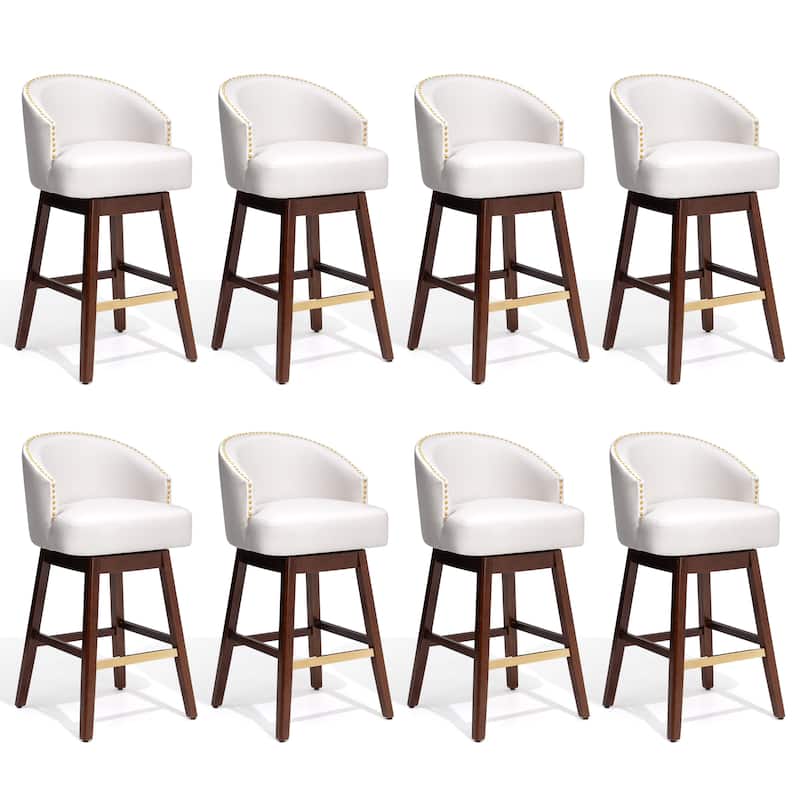 Bar Stools PU Leather / Linen Fabric Upholstered Solid Wood Swivel Barstool Set of 2/4