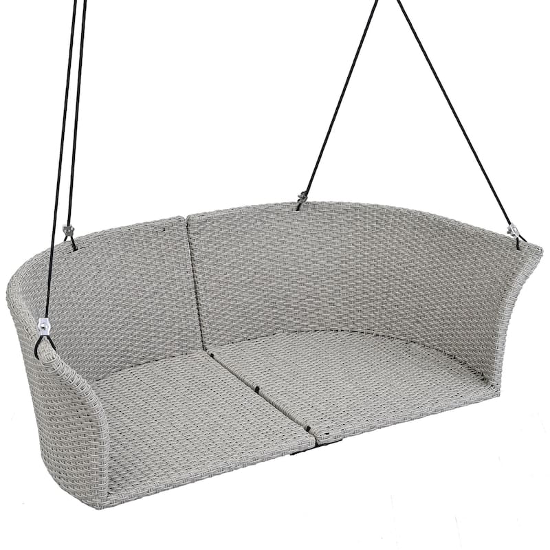 51.9" 2-Person Hanging Seat, Rattan Woven Swing Chair, Porch Swing With Ropes