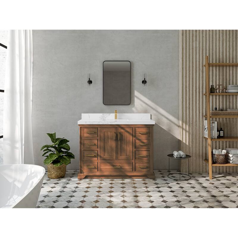 Willow Collections 48 in. W x 22 in. D Charlotte Teak Single Sink Bathroom Solid Teak Vanity with Countertop
