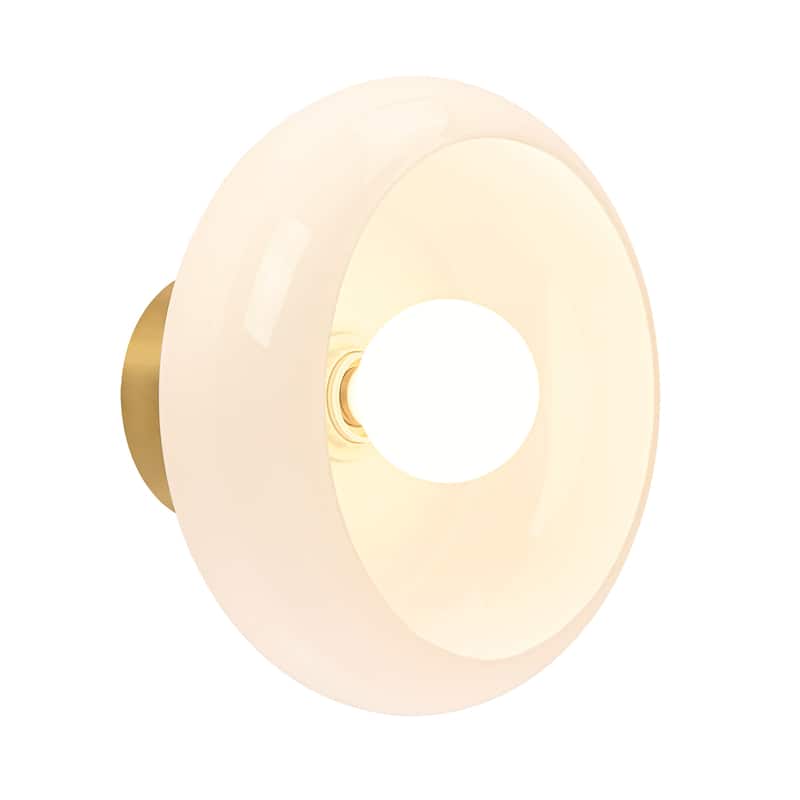 10.4" Modern Bowl-Shaped with Brown/Milk White Glass Shade Wall Sconce/Semi-Flush Ceiling Light for Hallways, Bedroom