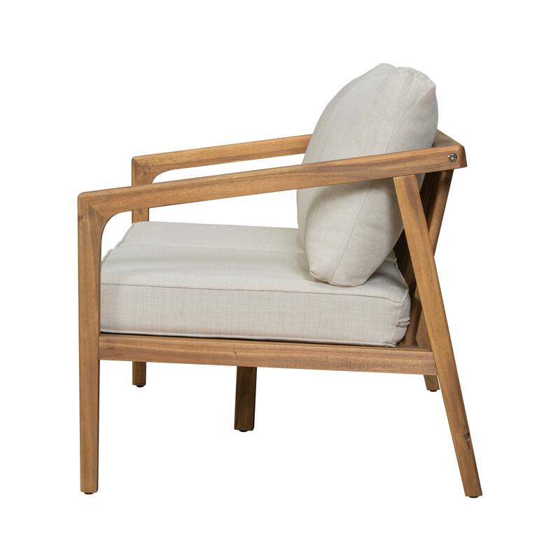 Roomfitters Westin Outdoor Acacia Wood Loveseat with Open Side Design, Teak Finish and Beige Cushions