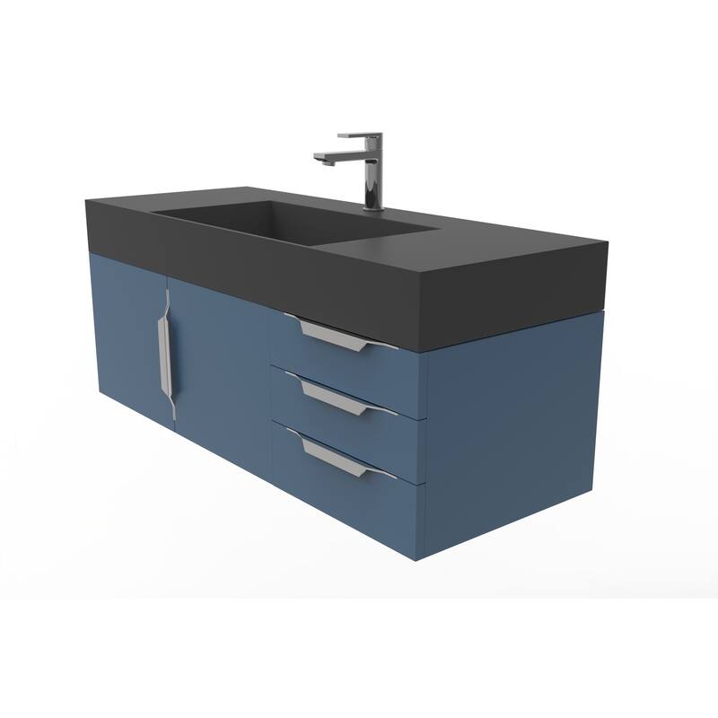 Amazon 48" Wall Mounted Bathroom Vanity Set w/ Black Top
