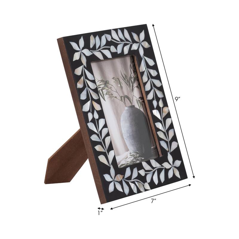 Sagebrook Home Mother Of Pearl Inlay Vine Photo Frame, Black, Rectangle