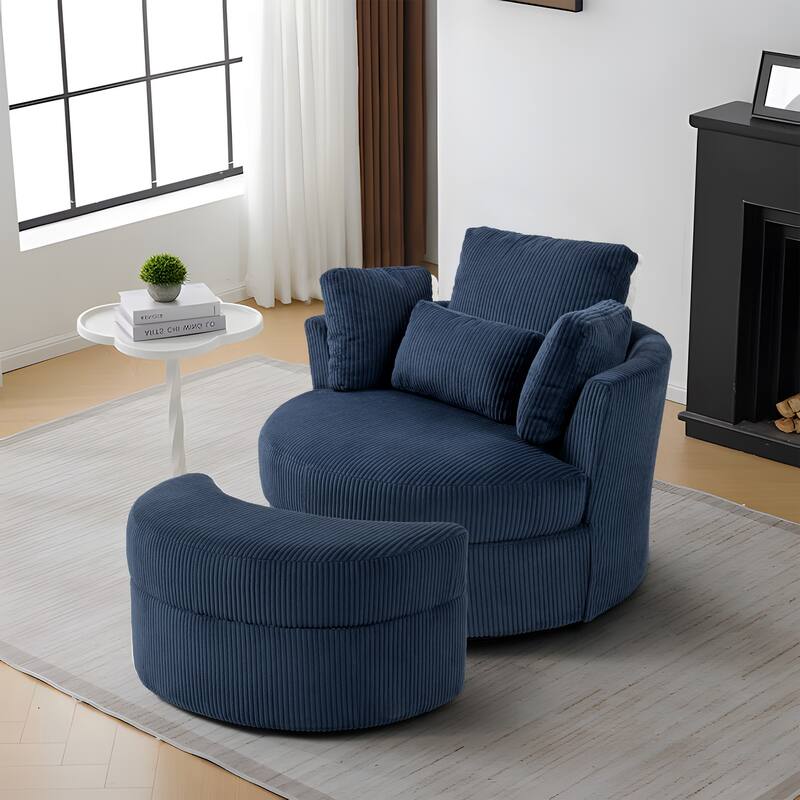 Modern Corduroy Swivel Chair with Ottoman