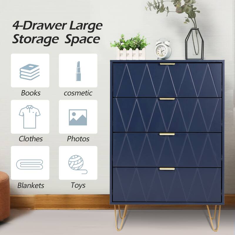 4 Drawers Chest Of Dresser Tall Storage Tower Cabinet with Metal Legs