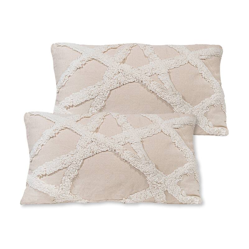 Sol Living Decorative Accent Pillows Throw Pillow for Couch Bedroom Soft Cushions - 20 x 12 in - 2 Piece - Off White - Set of 2
