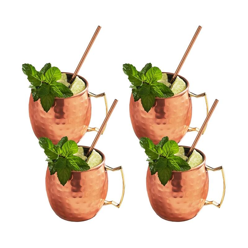 Moscow Mule Mugs Bar Accessories Drinking Cups 14 oz - 8 Pieces - 4 Cups & 4 Straws