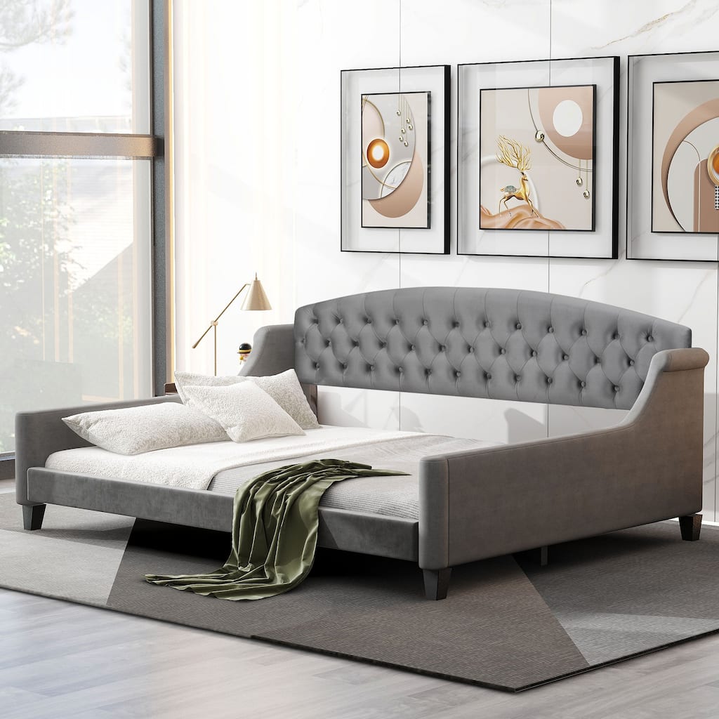 Gray Twin Tufted Button Upholstered Daybed