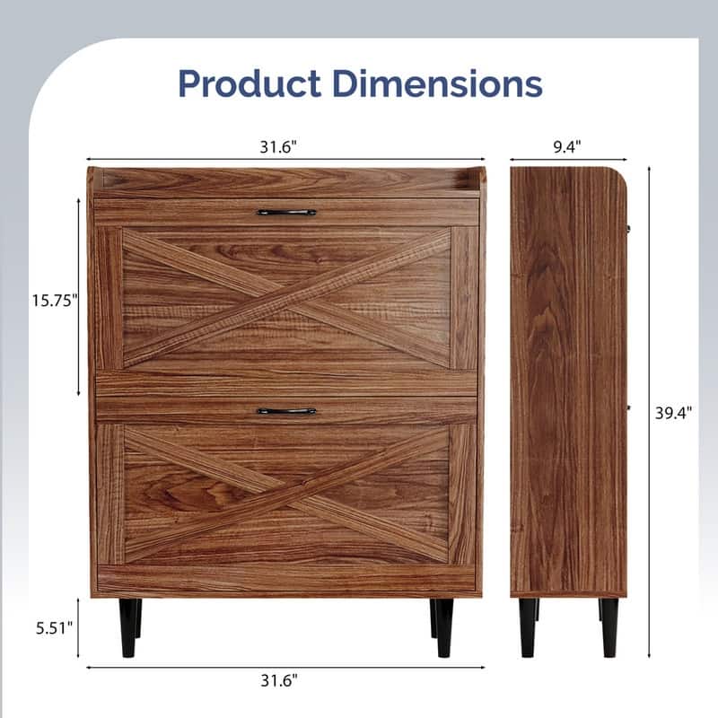 2 Flip 1 Barrier Barn Door Shoe Cabinet Melamine Embossed 31.6in