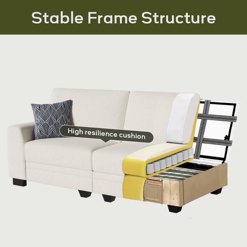 6 Piece Modular Corduroy Sectional With Ottoman