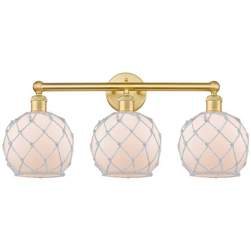 Innovations Lighting Endless Possibilities Edison - Farmhouse Rope - 3 Light 26" Bath Vanity Light - White Glass with White Rope/Satin Gold