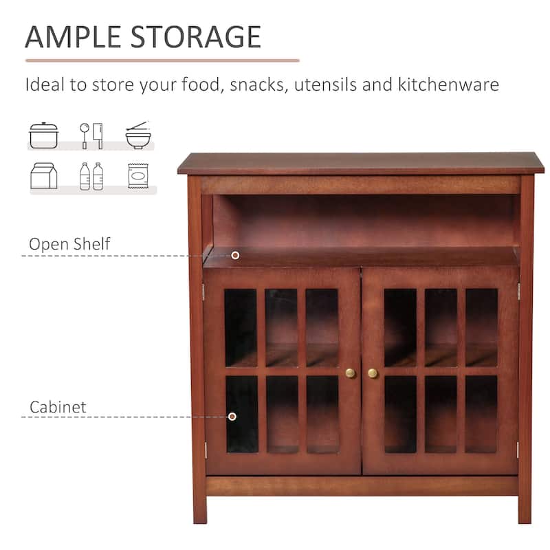 HOMCOM Kitchen Storage Sideboard Cabinet with Open Shelf, Glass Door Cabinet and Adjustable Shelves