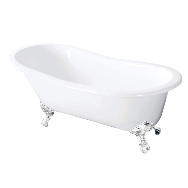 Kingston Brass Tazatina 54" Clawfoot Cast Iron Soaking Tub with - White / White