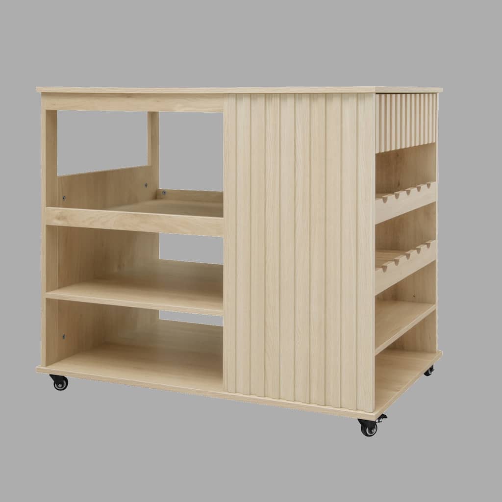 Rolling Kitchen Cart with Wine Rack, Storage Drawer, Adjustable Shelves, and Swivel Lockable Casters, Perfect for Kitchens