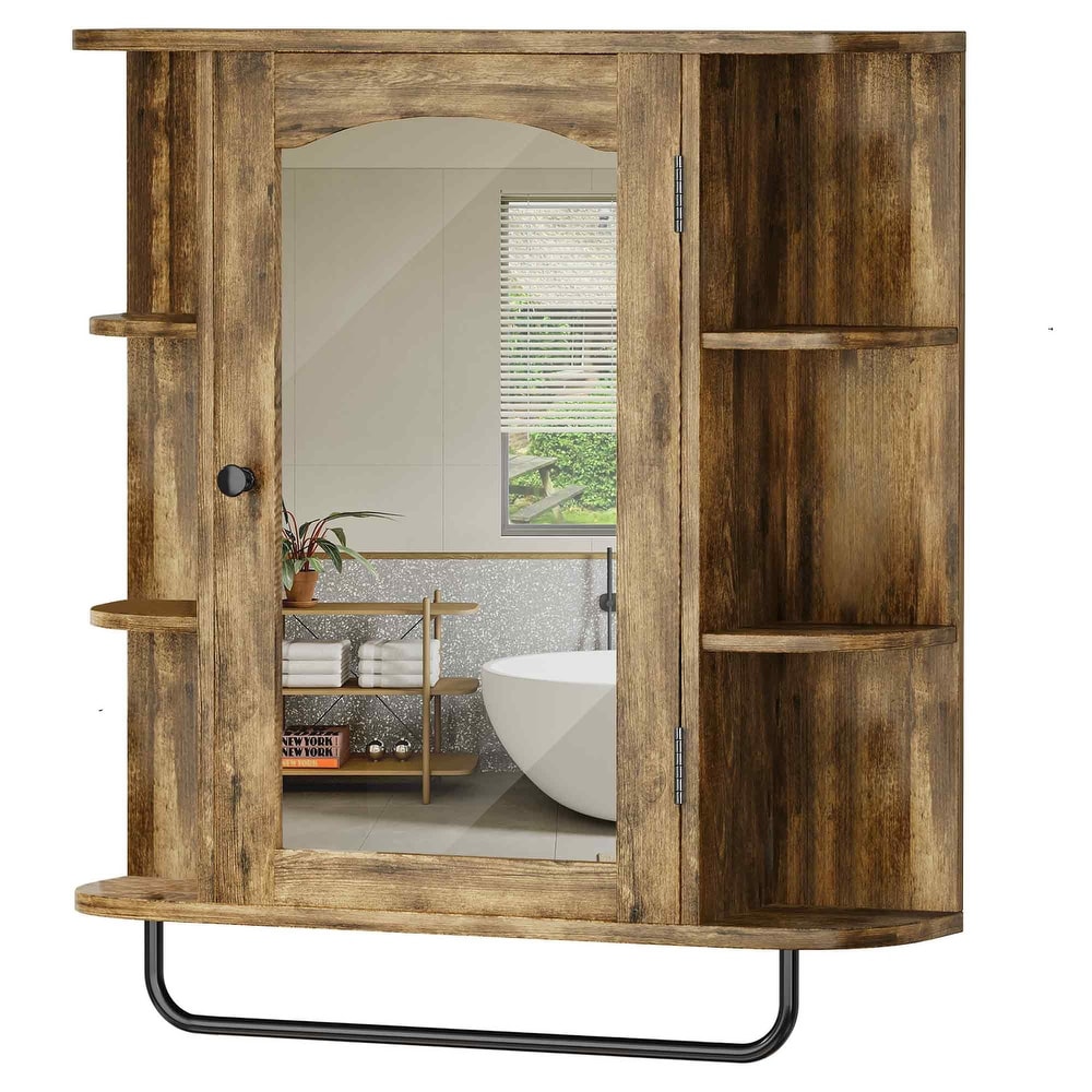 OKD Wall Mount Bathroom Cabinet Storage Organizer Medicine Cabinet with  1-Door and 3-Shelves, Light Rustic Oak