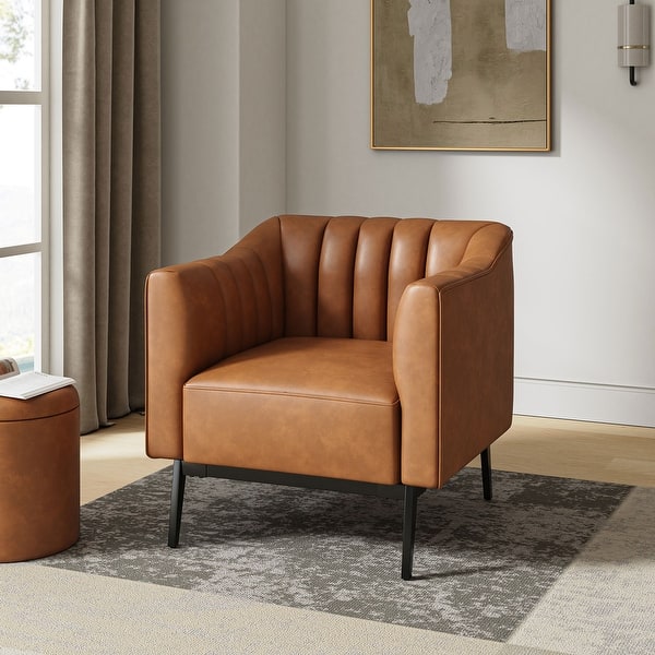 slide 2 of 45, Alfons Industrial Leather Chair with Channel Tufting and Metal Leg by HULALA HOME Camel