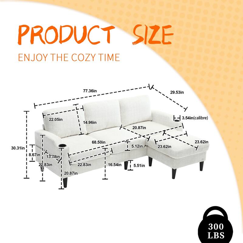 HOMEFUN Chenille Upholstered L-Shaped Living Room Sofa with Storage Ottoman