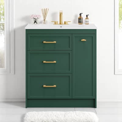 30" Classic Bathroom Vanity with Ceramic Sink, 3 Drawers Including Double-Layer, Gold Handles, for Small Spaces