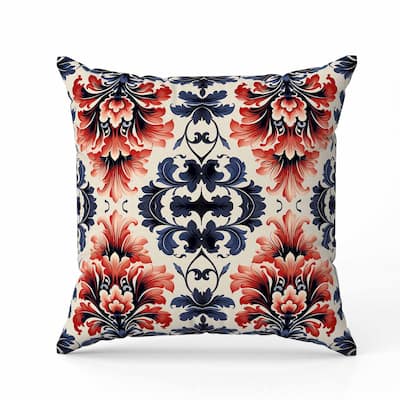 Damask Rapture Faux Suede Reversible Throw Pillow Grey and Red