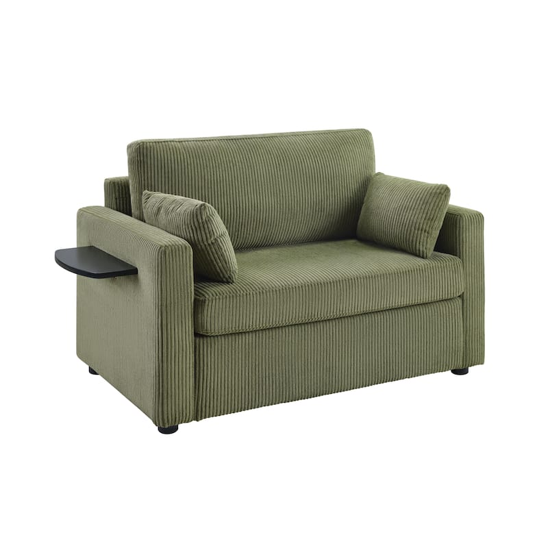 Roomfitters Twin Sofa Bed with Foldable Mattress, Side Table, Storage Pocket and USB Ports for Living Room