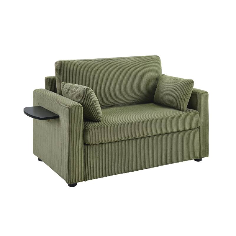 Twin Size Sofa Bed Sleeper Sofa with a Foldable Mattress, a Foldable Side Table, a Side Storage Pocket and Two USB Ports