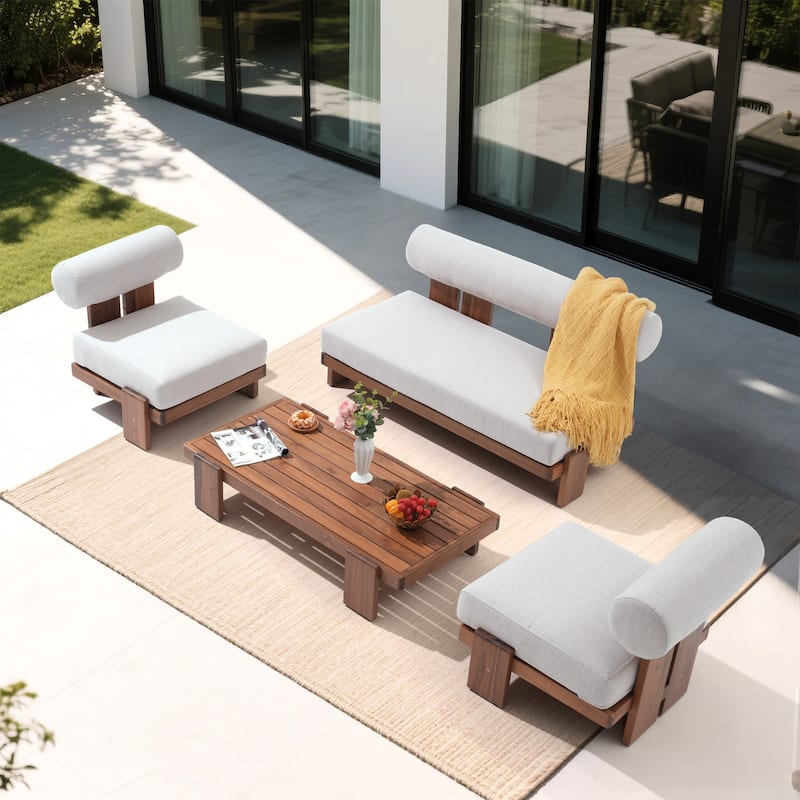 Modern Wooden Outdoor Sofa Set with Cushions