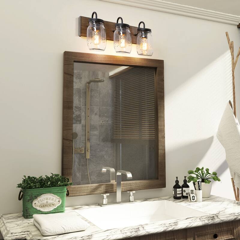 Modern Farmhouse 3-Light Glass Bathroom Vanity Lights Rustic Wall Sconces - W18"x H8"x E9.5"