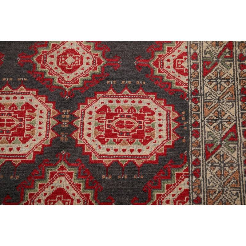 Charcoal Gray Kazak Oriental Accent Rug Handmade Wool Carpet - 3'2" x 4'11"